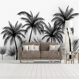 Wallpapers Milofi 3D Wallpaper Mural Black And White Sketch Style Tropical Rainforest Coconut Tree Nordic TV Background Wall