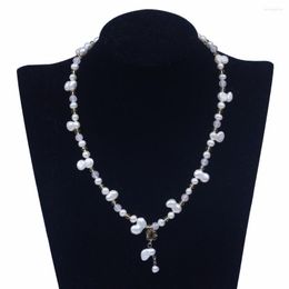 Chains Simple Design White Baroque Shape Real Pearl Necklace With Crystal Jewellery Women Choker Strand Pendant For Christmas