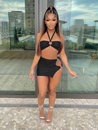 Work Dresses HAOYUAN Sexy Summer Cut Out Mini Dress Sets Beach Vacation Outfits For Women Two Piece Set Crop Top And Skirts Party Club