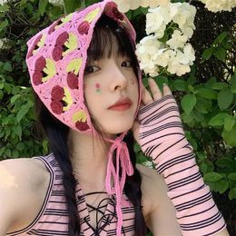 Hair Clips Ins Y2K Millennium Subculture Korean Knitted Cherry Triangle Scarf For Women Fashion Fairy Aesthetic Holiday Style Accessories