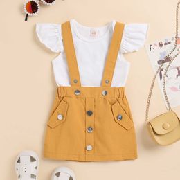 Clothing Sets Baby Girls Outfit Set New Children's Wear Pure Cotton Flying Sleeves Open Patch Pocket Skirt Suit