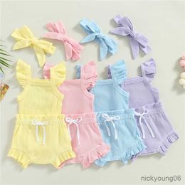 Clothing Sets Newborn Baby Girls Clothes Set Infant Solid Colour Sleeveless Romper Tops Shorts Headband Summer Outfits