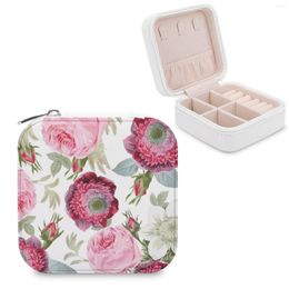 Jewellery Pouches Vintage Botanical Roses Storage Box Square Simple Earrings Ring Pendant Display Floral Pink