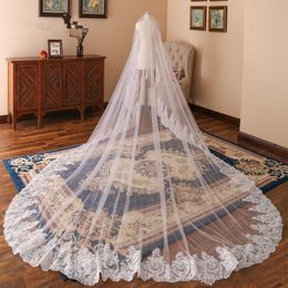 Vintage 3M Long Wedding Veils Cathedral Length One Layer Appliqued Edge Tulle Bridal Veil with Comb For Women Hair Accessories