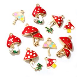 10pcs Enamel Mushroom Charms Pendant DIY Jewellery Making Accessories for Earring Bracelet Necklace Finding Craft Supplies