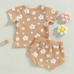 Clothing Sets Baby Girls Summer Clothes Newborn Infant Floral Print Short Sleeve T-shirtsandDrawstring Shorts Outfits