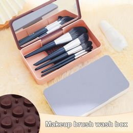Storage Boxes Japanese-style Makeup Brush Box With Mirror Multi-functional Cleaning Women Accessory