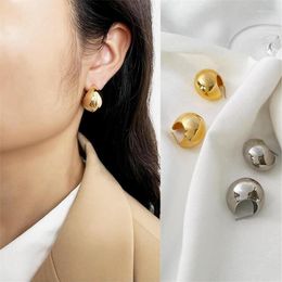 Stud Earrings Trendy 14K Real Gold Colour Plated Glossy Moon For Women Anti Allergy Geometric Ball Girl Jewellery Gift