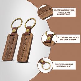 Creative Soft Leather Wooden Keychains Pendant Lettering Metal Car Keychain Jewelry Father's Day Gift In Bulk
