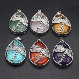 Pendant Necklaces Natural Stone Drop-shaped Dragonfly Alloy Clear Quartz Opal Gem Stones Charms For Jewellery Making DIY Crafts Necklace