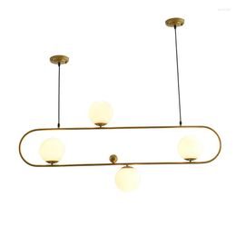 Pendant Lamps Modern Matte Gold / Black Wrought Iron Oval Ring Cord Lights With Spherical Milky White Glass E27 LED Droplights