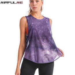 Women's T-Shirt Women Sport Vest Loose Thin Mesh Shirt Running Fitness Sleeveless T-shirt Quick Dry Forked Tank Tops Gym Workout Tee Blouse J2305