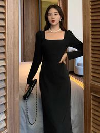 Bodycon Midi Dress Spring Summer 2023 New Elegant Fashion Office Lady Long Sleeves Solid Colour Women Slim Party Clothes Dresses