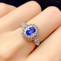 Cluster Rings Flower Carving Blue Crystal Saphire Gemstones Bling Zircon Diamonds For Women White Gold Color Jewelry Bijoux Wedding Gift