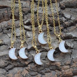 Pendant Necklaces Nature AB Coloured Moon Shape Druzy Necklace Fashion Women Jewellery