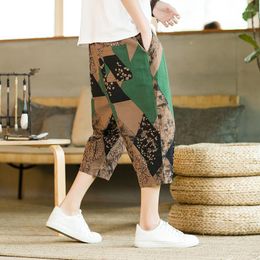 Men's Shorts Summer Cropped Trousers Men's Straight Cotton Linen Medium Thai Breeches Beach Short Harem Pants