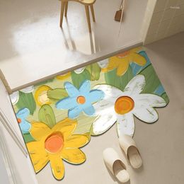 Carpets Small Fresh Entrance Door Mat Non-Slip Irregular Flowers Decor Carpet Bathroom Toilet Kitchen Absorbent Easy To Dry Foot Pad