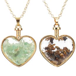 Colourful Gravel Necklace Heart Shaped Glass Photo Box Natural Stone Crystal Pendant Necklace Wishing Bottle
