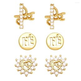Stud Earrings Mini Copper Zirconia FE Faith For Women Girls Crystal Heart Ear Studs Dainty Religious Jewelry Ersz06