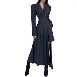 Work Dresses Two Piece Suit Asymmetrical Skirt Streetwear Loose Cool Blzear Jacket High Waist Pleated Half Set