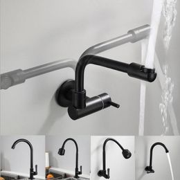 Kitchen Faucets G1 / 2 Matte Black Sink Faucet 304 Stainless Steel Bathroom Tap 360 ° Rotation Lengthen Mop Pool Single Cold