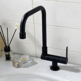 Kitchen Faucets Foldable Faucet Single Handle Hole Outdoor Tap Deck Mounted Modern Cold Rotating Matte Black