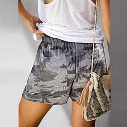 Women's Shorts Summer brushed casual printed elastic waist pocket shorts high waisted short street clothes P230530