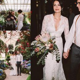 2023 Kate Middleton i Jenny Packham Lace Boho långärmad bröllopsklänningar med bälte elegant v-ringning trädgård land brud bröllop klänningar