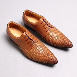 To Weave oxford Formal Dress Shoes Wedding Man Shoe Party Office Business Fashion Designer Genuine Leather Black Brown Man Shoes