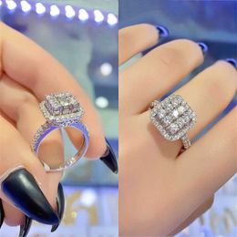 Band Rings Huitan Fashion Luxury Square CZ Wedding Rings for Women AAA Cubic Zirconia Bling Female Ring Engagement Versatile Jewellery AA230530