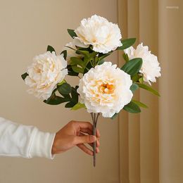 Decorative Flowers Large 5 Heads Peony Bouquet Party Wedding Decoration Mariage White Fake Home El Christmas Decor