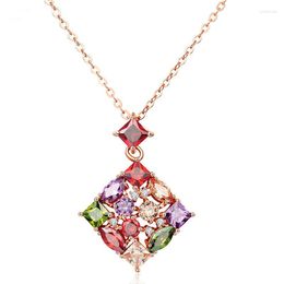 Pendant Necklaces ZSLBS Fashion Necklace For Women Colorful Crystal Square Flower Rose Gold Copper Zircon Bijoux Collier Elegant