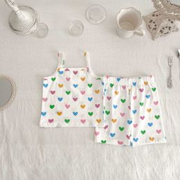 Clothing Sets Summer New Baby Sleeveless Clothes Set Infant Girl Cute Heart Print Sling Vest and Shorts Cotton 2pcs Suit Outfits