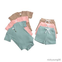 Clothing Sets Casual Baby Boy Clothes Solid Colour girl outfits Cotton Short Sleeve TopsandShorts Summer Newborn