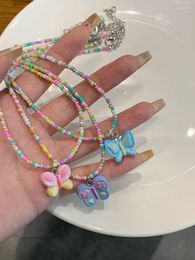 Pendant Necklaces Colorful Beads Fantasy Butterfly Alloy Pedant Necklace For Women Girls Sweet Collar Chain Fashion 2023 Neck Jewelry