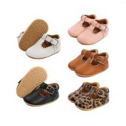 Athletic Shoes 0-18M Infants Girl PU Buckle Strap Baies Anti-Slip Solid/Leopard Casual Hollow-out Ruffle Hem Sneaker Birthday Gift