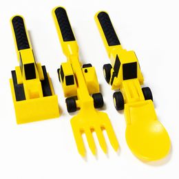 Cups Dishes Utensils 3pcs Tableware for Children Car Bulldozer Excavator Shovel Cutlery Kids Tableware Materials Safety Utensils Kids Spoon Fork set 230530