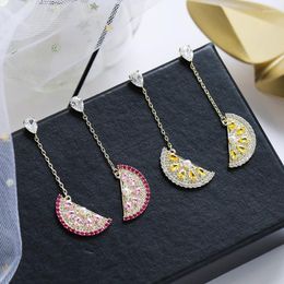 Dangle Earrings Watermelon Pink/Yellow Cubic Zircon Freshwater Pearl Rhinestone Drop Women Fashion Jewellery Accessories YEA346