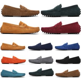 mens women outdoor Shoes Leather soft sole black red orange blue brown orange comfortable Casual Shoes 024