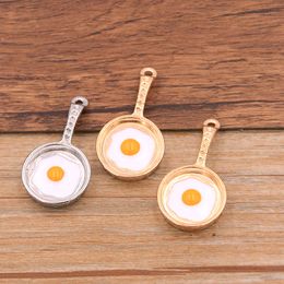 10PCS 17*31MM 2 Color Alloy Pan With Eggs Charms For Bracelet Anklet Necklace Omelette Saucepan Pendant DIY Jewelry Accessories