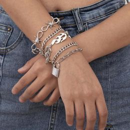 2023 Wholesale Punk Style Exaggerated Alloy chain bangles Bracelet for Women - Multi Lock Shape, Cool and Versatile Hand Jewelry for Suits
