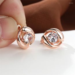 Hoop Earrings 6MM White Zircon Tiny Dainty Round Stone Small Rose Gold Color Wedding For Women Fashion Jewelry