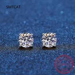 Stud Real Moissanite Stud Earrings 14K White Gold Plated Sterling Silver 4 Prong Diamond Earring for Women Men Ear Stud 1ct 2ct 4ct J2305