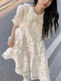 Casual Dresses Summer Floral Sweet Dress Women Elegant Print Party Mini Korean Fashion Desinger Chic Kawaii Strap 2023