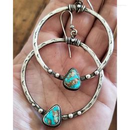 Dangle Earrings Vintage Hollow Metal Large Circle For Women Tribal Jewelry Geometric Blues Stone Bohemian