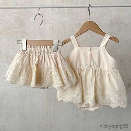 Clothing Sets Summer Children Clothes Baby Girl Suit Sleeveless Cotton Solid Color Embroidered Jumpsuit Shorts Tops