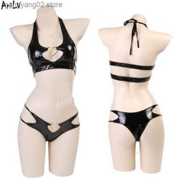 Sexy Set AniLV Demon Devil Girl PU Leather Bikini Swimsuit Unifrom Come Women Sexy Love Hollow Pajamas Lingerie Underwear Cosplay T230530