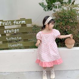 Girl Dresses 2023 Korea Style Girls Printed Ruffles Dress Fashion Short Sleeve Summer Kids Clothes 2-8 Years