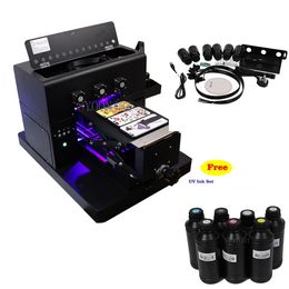 Printers UV printer a4 UV Flatbed Printer with Free UV ink set 3500ml for Phone Cover glass metal leather 3D emboss Printing