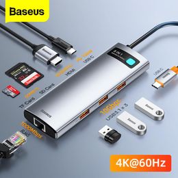 Hubs Baseus 4K 60Hz USB C HUB Type C to HDMIcompatible RJ45 PD100W USB 3.1 Adapter Splitter For Macbook Air Pro Laptop Dock station